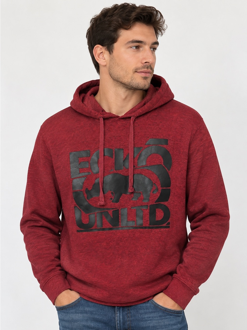 Ecko Unltd. Red Heather Rhino Logo Pullover Hoodie Men’s Medium Y2K